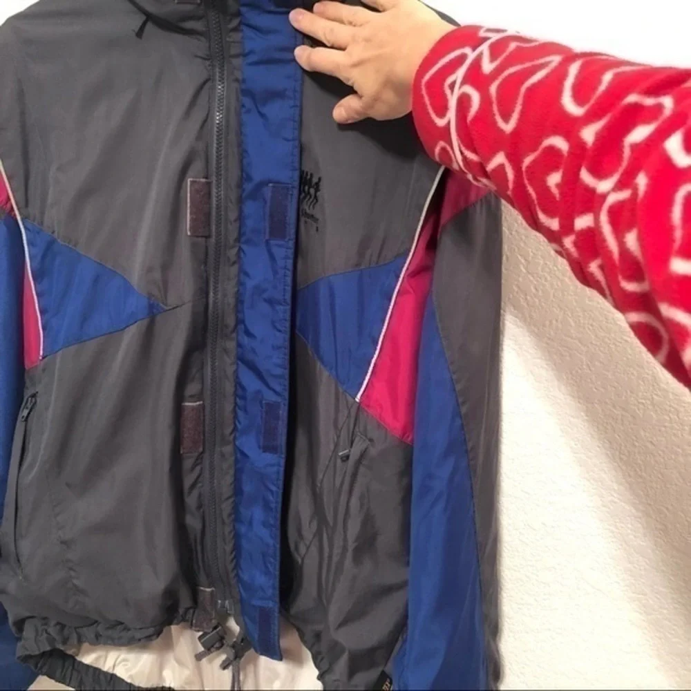 VINTAGE FRANK SHORTER GRAY PINK BLUE WINDBREAKER JACKET LARGE